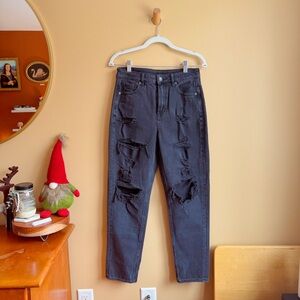 American Eagle Distressed Black Mom Jeans Comfort Stretch Size 4